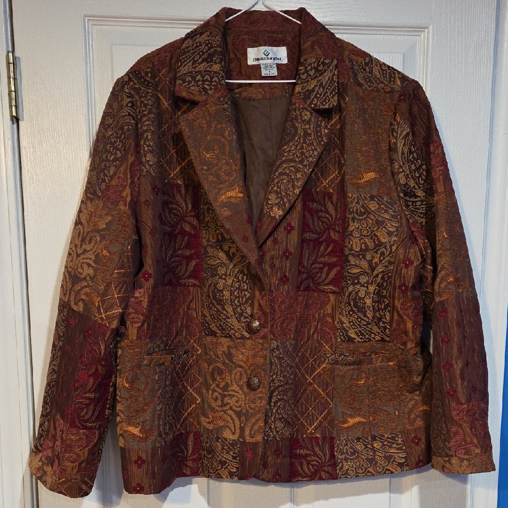 Erin London Burgundy and Brown Patchwork Blazer
